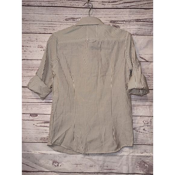 NWT American Heritage Brown and White Stripe Button Up Sz M - Picture 7 of 12